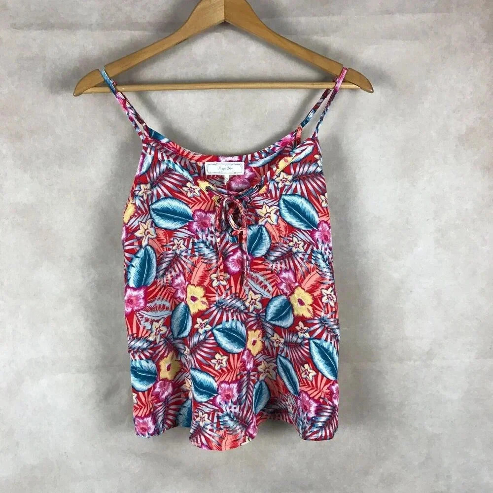 Hippie Rose Juniors Tropical Lace-Up Tank Top NWT MEDIUM